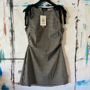 Cider, Gingham Bow Knot Ruched Mini Dress, Size L, NWT